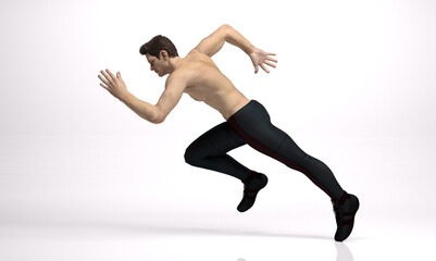 3D Rendering :  a running mesomorph (muscular) male character