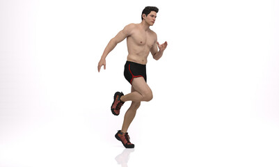 3D Rendering :  a running mesomorph (muscular) male character