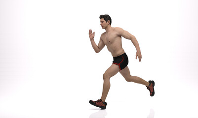 Fototapeta na wymiar 3D Rendering : a running mesomorph (muscular) male character