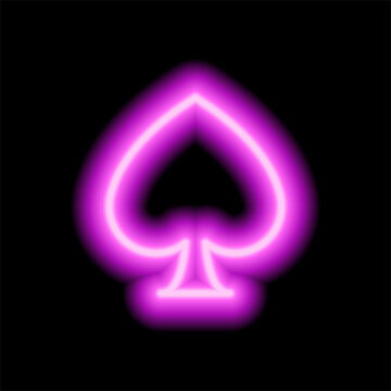 Neon symbols of card suits. Pink color spade. Suit icon