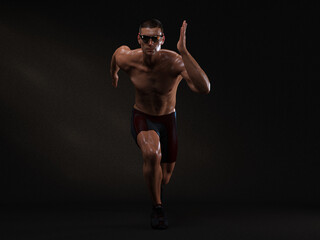 Obraz premium 3D Rendering : a running mesomorph (muscular) male character