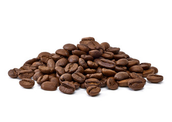 Roasted coffee beans pile isolated on white background including clipping path.