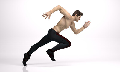3D Rendering :  a running mesomorph (muscular) male character