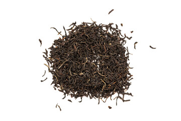 Leaves of black premium dry tea on a white background
