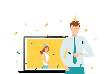 happy birthday quarantine, online party. Vector illustration.