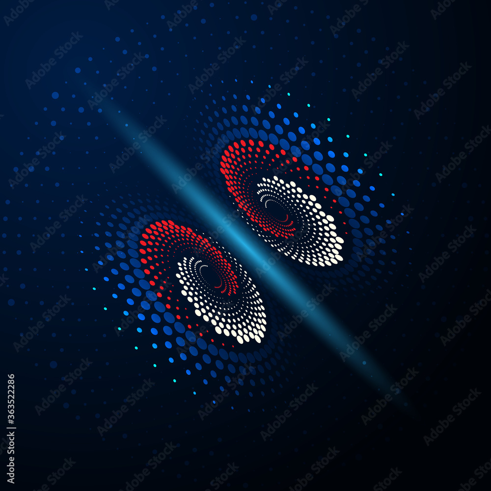 Poster Two galaxy burst. Abstract dotted vector background. Halftone effect. Spiral dotted background or icon. Yin and yang style.