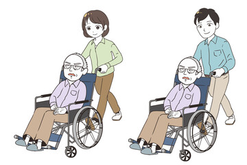 文句を言う高齢男性と介護する家族