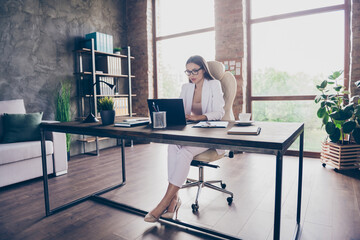 Portrait of her she pretty classy chic focused busy lady insurance specialist analyzing industry...