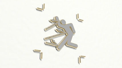 athletic sport activity on the wall. 3D illustration of metallic sculpture over a white background with mild texture. athlete and active