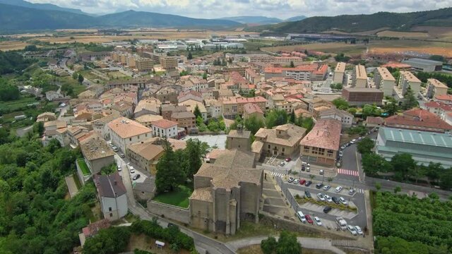 Aoiz, village of Pamplona in Navarra.Spain. Aerial footage