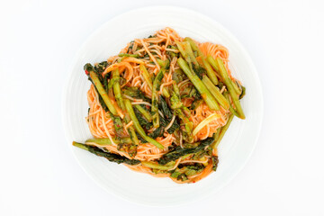 Radish noodle on white background