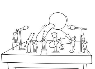 Cartoon little people with microphones