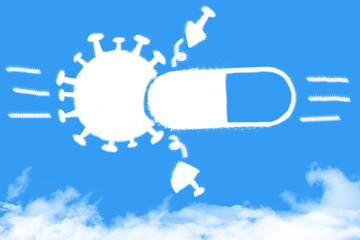 Coronavirus and medicine fight concept.cloud shape on blue sky,  illustration