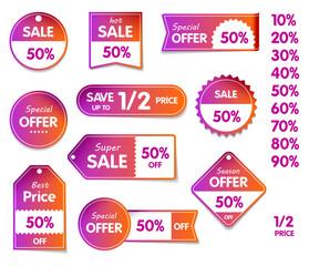 Set of price sale tags with text. Special offer, hot sale, best price, season offer.