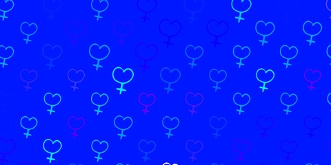 Light Pink, Blue vector background with woman symbols.