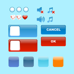 set of buttons sound, music, hearts , cancel, ok