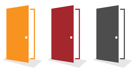 Open door icon. Set of doors isolated on a white background. Vector, cartoon illustration.