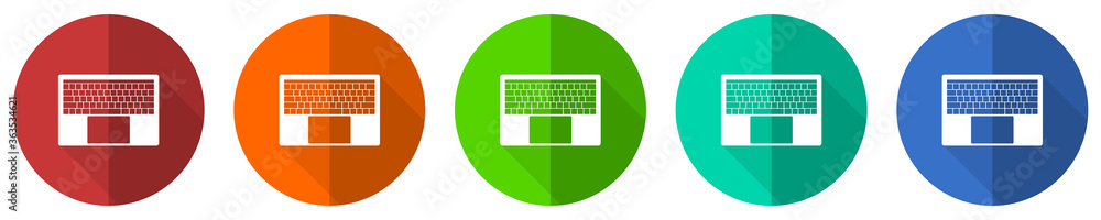 Aufkleber notebook and laptop keyboard icon set, red, blue, green and orange flat design web buttons isolated 