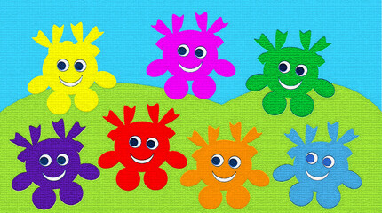 Fototapeta na wymiar Set of funny cartoon animals for kids and babies wallpaper background design