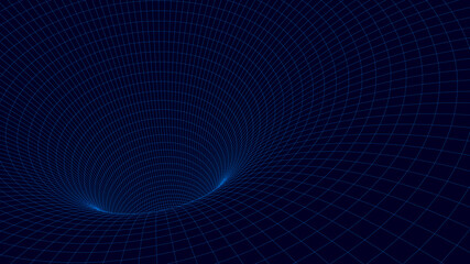 Abstract tunnel and wave background. Wireframe 3D surface tunnel. Tunnel background. Vector Illustration.