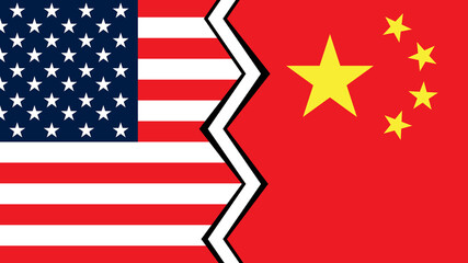 China–United States trade war. HD resolution background. China flag vs United States flag. Vector. 