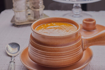 Bowl of butternut squash and vegetable soup.