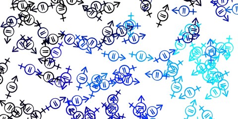 Light BLUE vector texture with women's rights symbols.