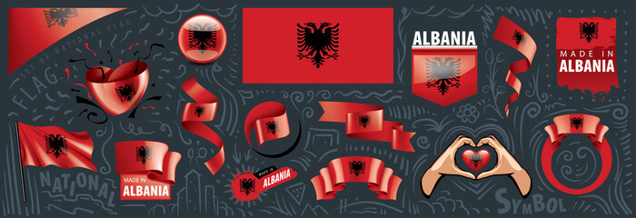 Vector set of the national flag of Albania in various creative designs