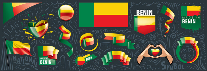 Vector set of the national flag of Benin in various creative designs