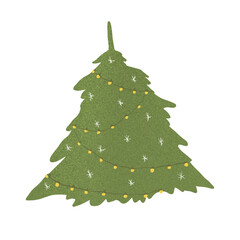 Christmas tree on a white background. Smart spruce. Garlands, snow, christmas, new year, holiday.