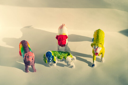plastic dogs painted in different colors