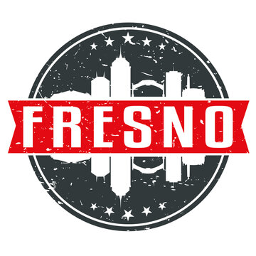 Fresno California Round Travel Stamp. Icon Skyline City Design. Seal Tourism.