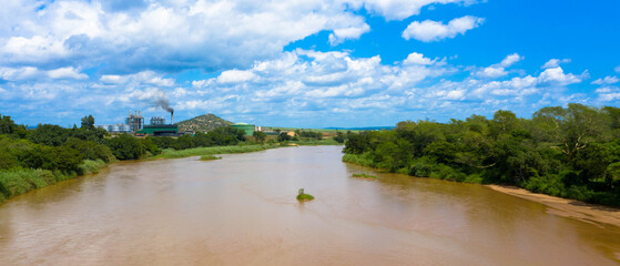 Aerial view: Lusutfu River near Big Bend, eSwatinin Africa