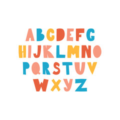 English alphabet drawn by hand. Alphabet in a simple flat style, capital letters of the Latin alphabet. Vector illustration of the alphabet for children-isolated on a white background.