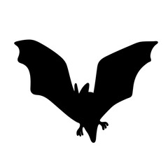 Black bat isolated on a white background. Silhouette of a bat. Design element for Halloween. Vector illustration