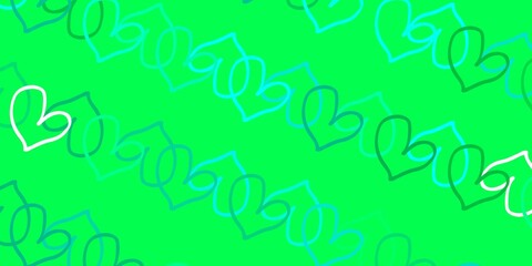 Light Green vector texture with lovely hearts.