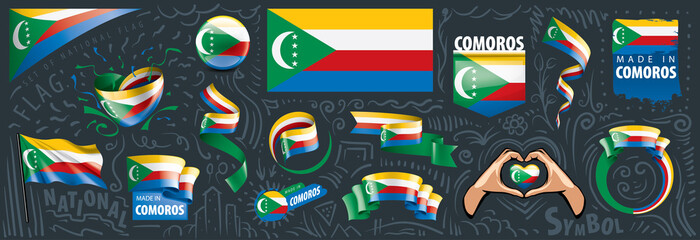 Vector set of the national flag of Comoros in various creative designs