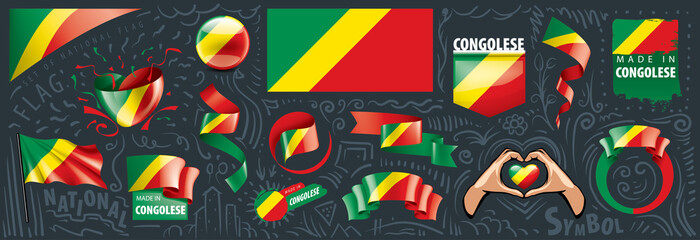 Vector set of the national flag of Congo in various creative designs