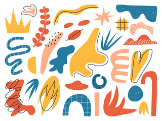 Big set of hand drawn various shapes and doodle objects. Abstract contemporary modern trendy vector illustration. Vector elements isolated on a white background.