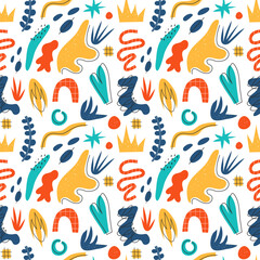 Seamless illustration with abstract elements. Background with doodles, bubbles. Children s textiles, Wallpapers, home decor, printing on clothes, Posters, stickers. Vector illustration