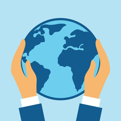 hand holding globe symbol of the world concept. vector illustration