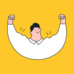 Powerful man shows his muscles flexion of the arm - Vector illustration. Body-building, power, force, success, achievement concept