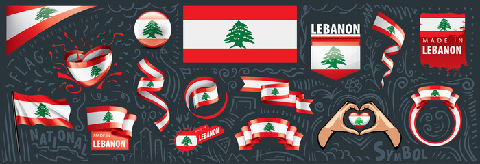 Vector set of the national flag of Lebanon in various creative designs