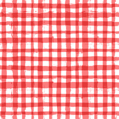 Gingham seamless pattern. Red watercolor table cloths, painted tartan. brush strokes texture for plaid. vector checkered summer picnic print