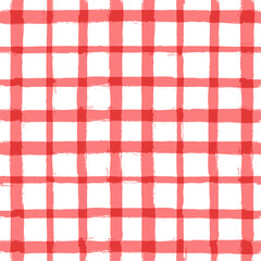 Gingham seamless pattern. Red watercolor table cloths, painted tartan. brush strokes texture for plaid. vector checkered summer picnic print