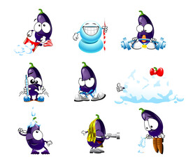  set of funny cartoon cute eggplant smiles 