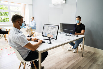 Business Employee Social Distancing Using Sneeze Guards