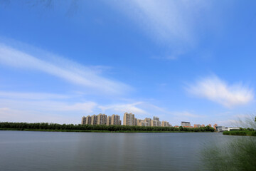 Fototapeta na wymiar Waterfront City Architectural Scenery, Luannan County, Hebei Province, China
