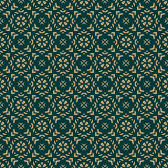 Luxury vector seamless pattern. Green and gold geometric ornamental texture. Golden Christmas ornament. Abstract mosaic background. Elegant ornate repeat design for print, decor, wallpaper, wrapping
