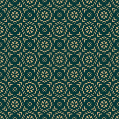 Obraz premium Luxury vector seamless pattern. Green and gold geometric ornamental texture. Golden Christmas ornament. Abstract mosaic background. Elegant ornate repeat design for print, decor, wallpaper, wrapping